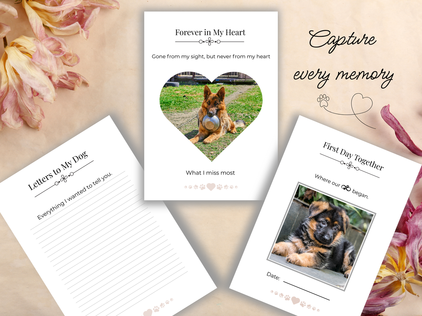Editable pet loss journal template in Canva with customization options