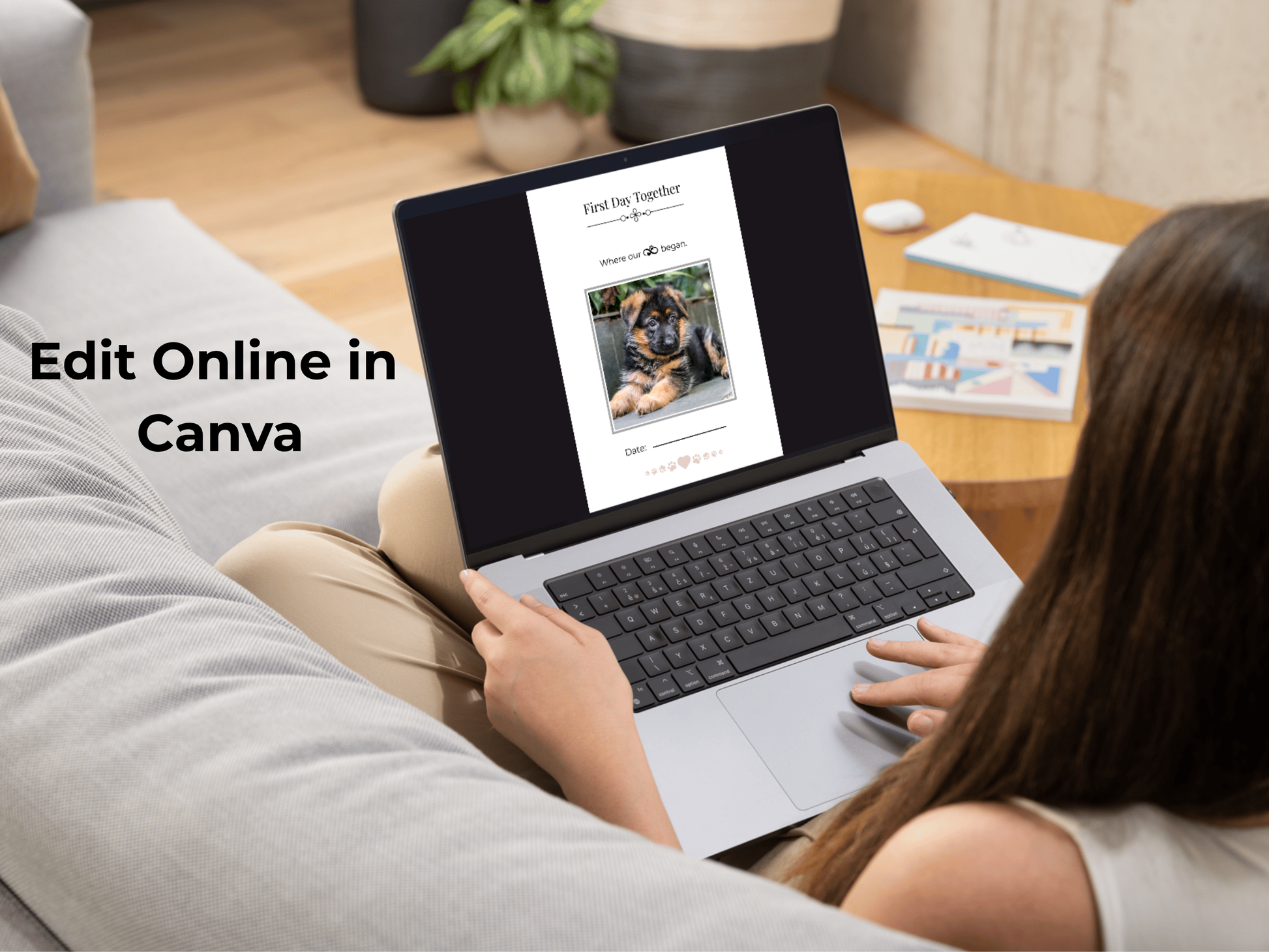 Person holding a tablet with the editable pet memory journal open on screen