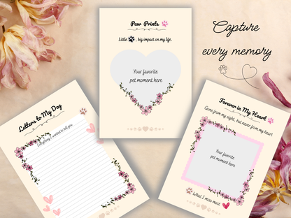 Pet grief support kit – decorated dog memory journals with quotes and layouts