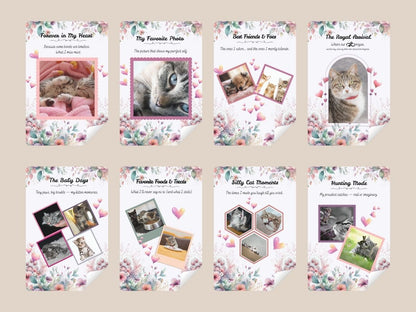 Decorated cat memory journal bundle with printable pages, scrapbook-style design